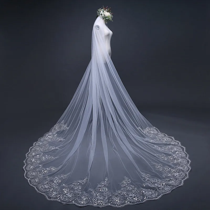 Wedding Bridal Veil 4 Meters Long White Ivory Lace Edge  display picture 1