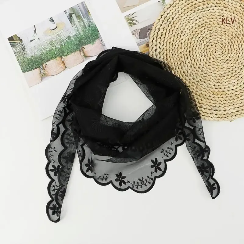 Voile Mantilla En Dentelle Florale - Pour Messe, Chapelle, Blanc Ou Noir, 130x50 Cm