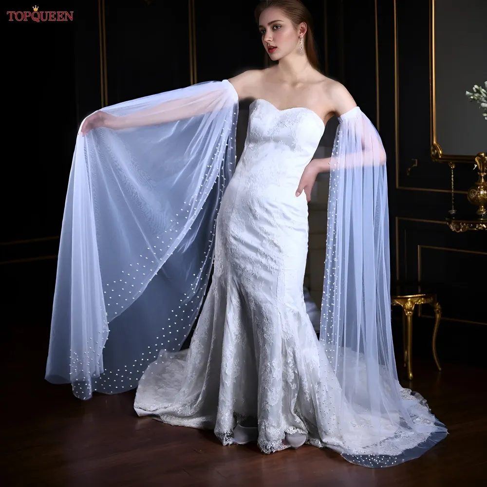 TOPQUEEN Detachable Sleeves for Wedding Shrug Bridal Sleeve Removable Long Sleeves Boleros Wedding Accessories DIY Shrugs Soft Tulle for 2024 Bride