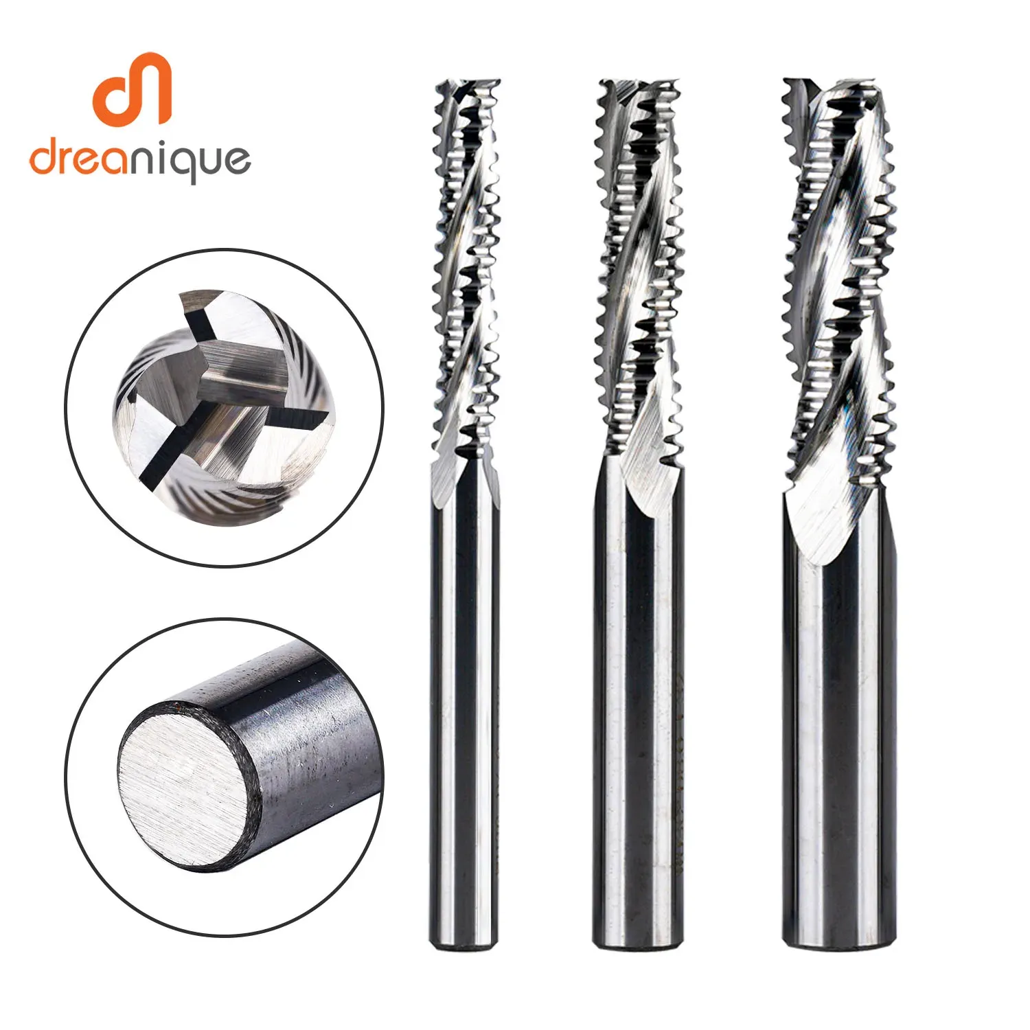 Dreanique 3 Flutes Solid Carbide Roughing Milling Cutter 4mm-12mm Shank ...