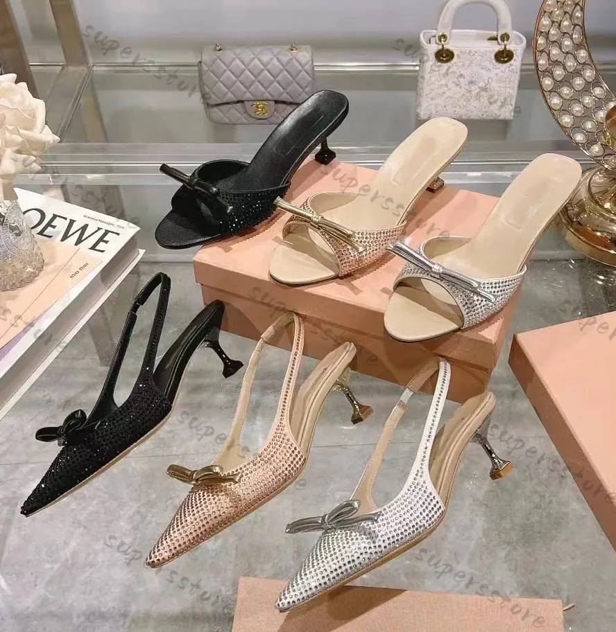 Designer Rhinestone Kitten Heel Slingback Sandals Calf Patent Leather Pointed Toe Pumps for Women