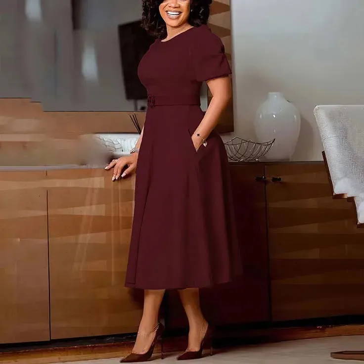 Product Title: Elegant Yellow Knee-Length Dress with Belt - Professional Office StyleProduct Description: The Product in The Image Is A Yellow Knee- Womens Formal Midi Dress Elegant Short Sleeve Belted Business Office Dress  | A Line Work Dress From Kong04, $20.85 In Bulk | DHgate.Com