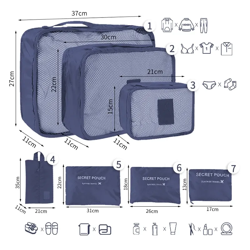 6 Travel Bags Set Waterproof Oxford Cloth Luggage Packing Organizers For Clothes Shoes Makeup Essentials Black From Ddmyhome 12.52 DHgate.Com