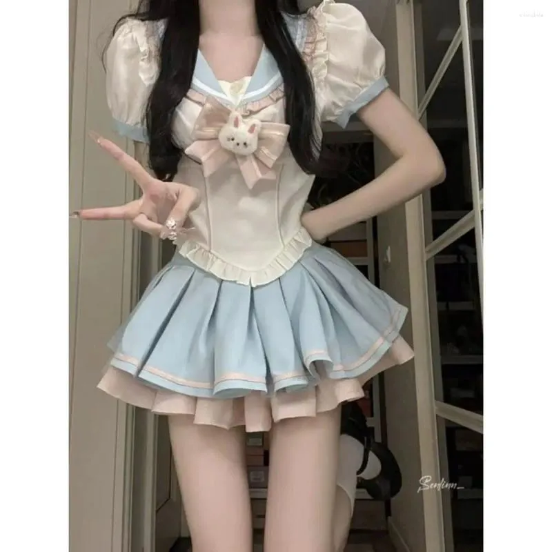 Kawaii Clothes Japanese Style Two Piece Set: Sailor Neck Crop Top