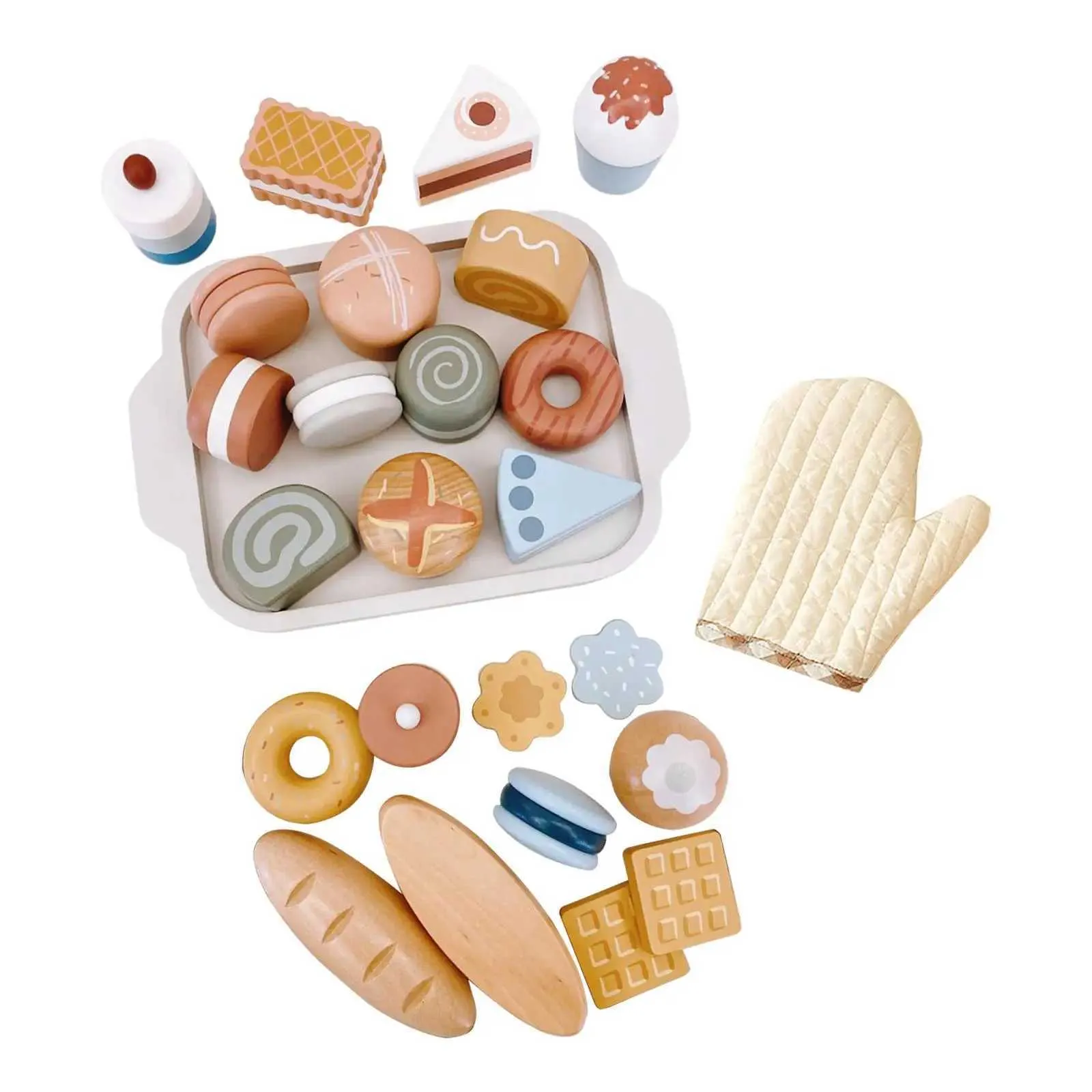 Wooden Play Food Set for Kids Kitchen Realistic Baking Pretend Play Toys for 2024
