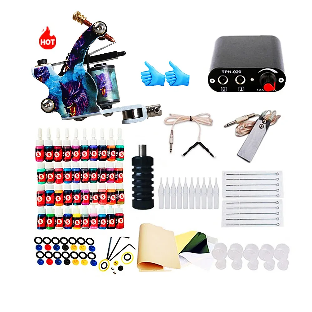 Beginner Tattoo Kit - Complete Tattoo Machine Gun Set, Inks