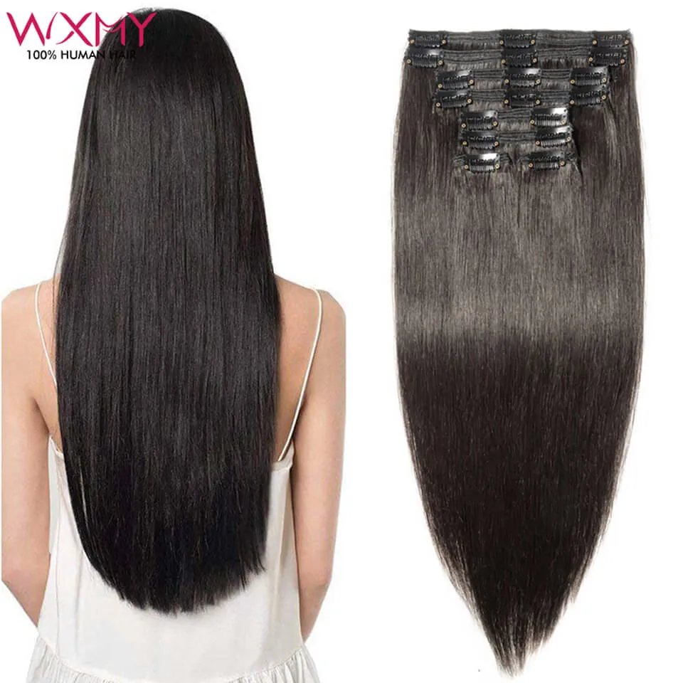 Straight Clip-In Hair Extensions 16-24 Inch Set 120g Remy  display picture 1
