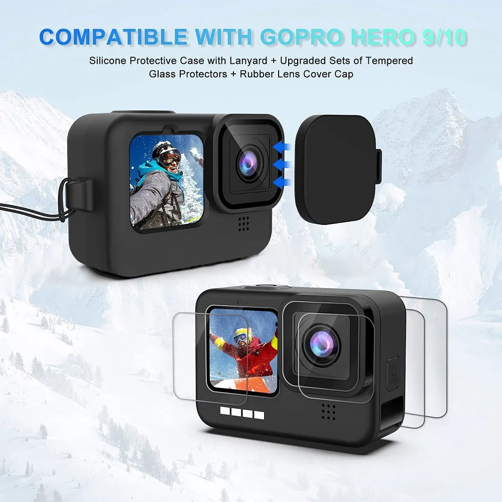 Gopro Lens Guard Protective Silicone Case with Tempered Glass Screen Protector and Lens ...
