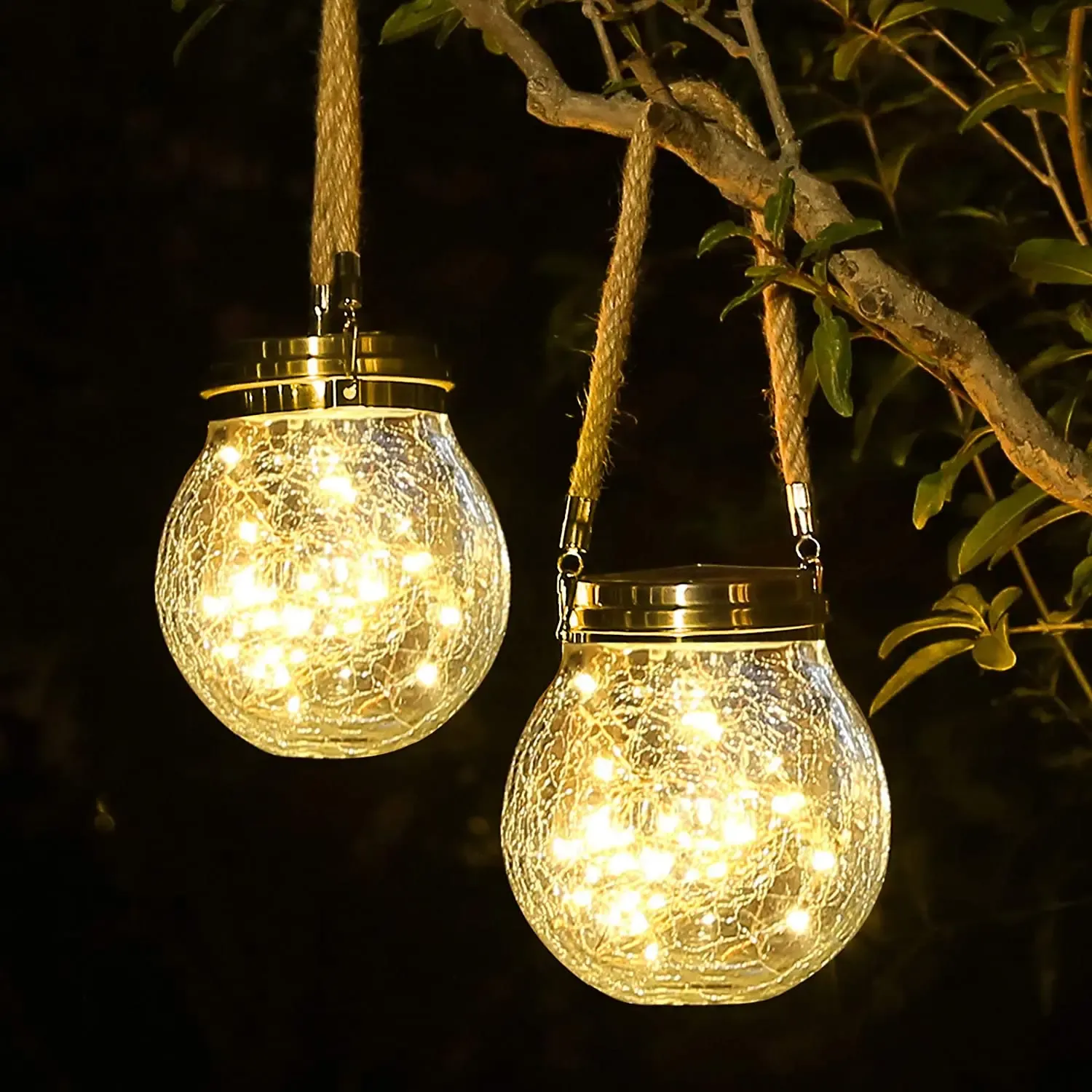 DHgate Crackle Glass Solar Hanging Lantern Waterproof Outdoor Decor for Patio Yard Tree Fence Home Garden