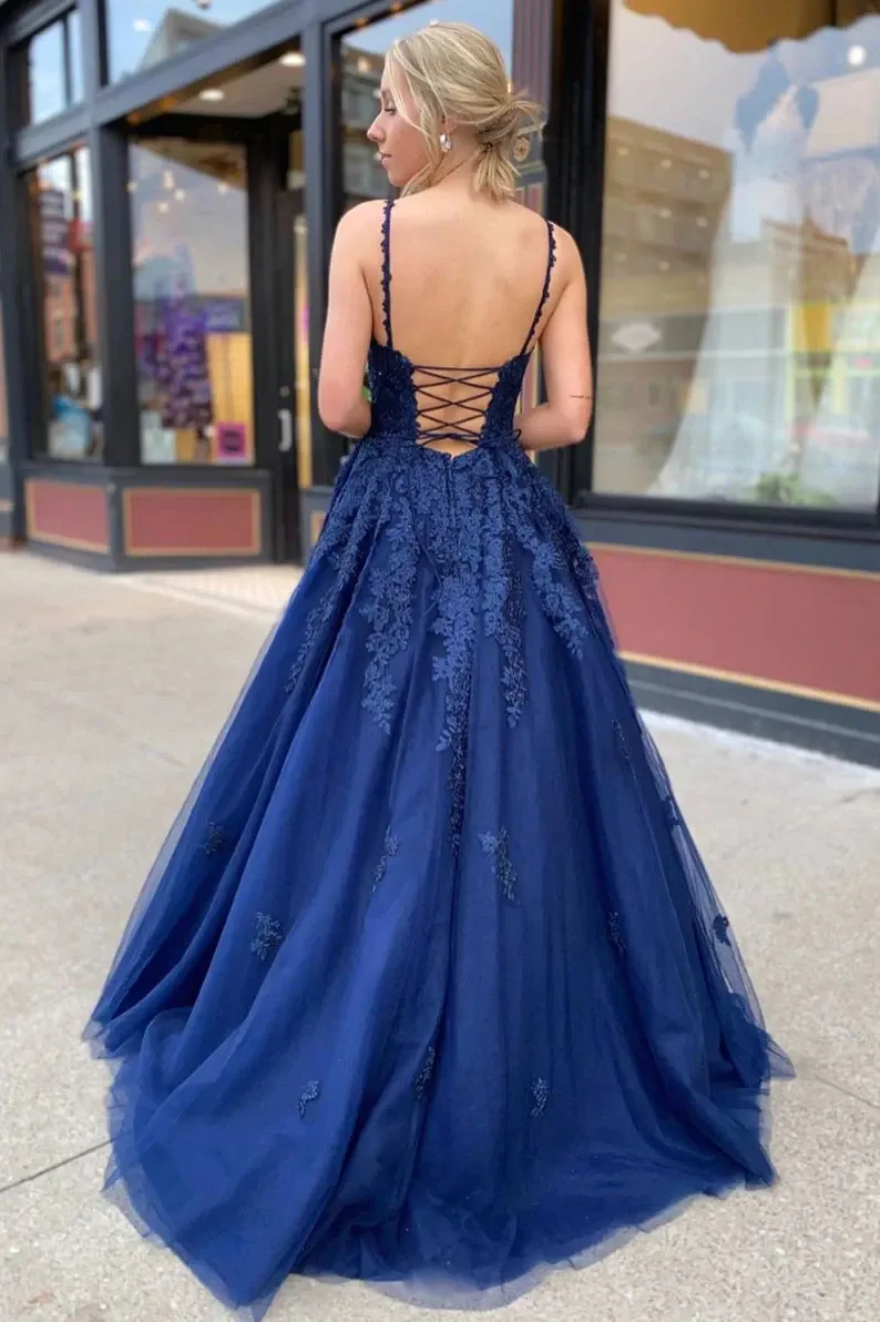 navy tulle bridesmaid dresses Navy Blue Gradient V-Neckline Shiny Tulle A-Line Prom Dress Party Dress,  Blue Tulle Short Bridesmaid Dress cg22963
