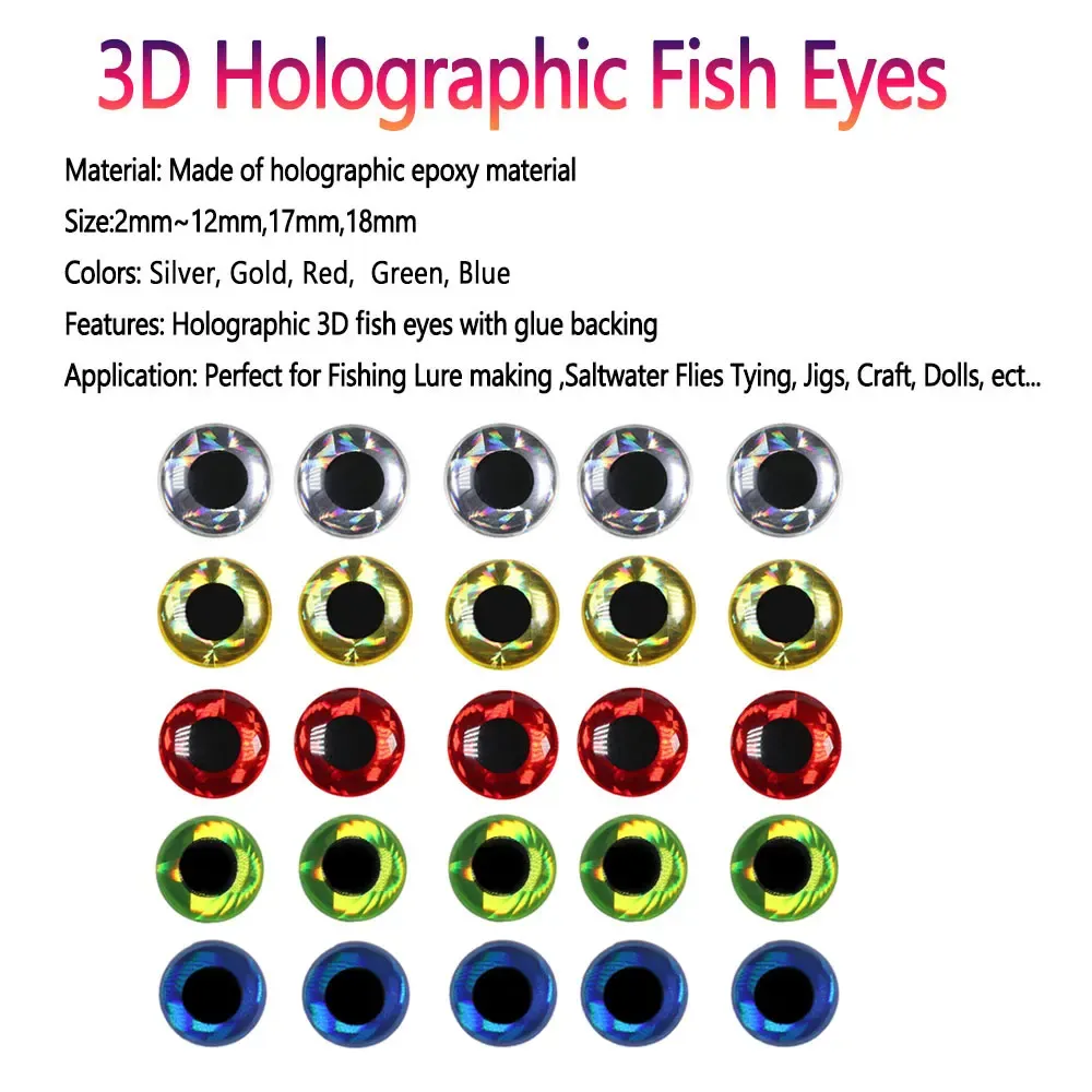 Eye Fish Lens 100pcs Soft Holographic Gold 3D Adhesive Fish Eyes - 8mm For  Fly Tying & Lures Fishing Lure Eyes
