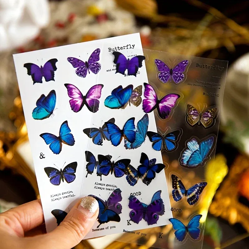 MOHAMM 8 Sheets Plant Retro Butterfly Flower Scrapbook Stickers for DIY ...