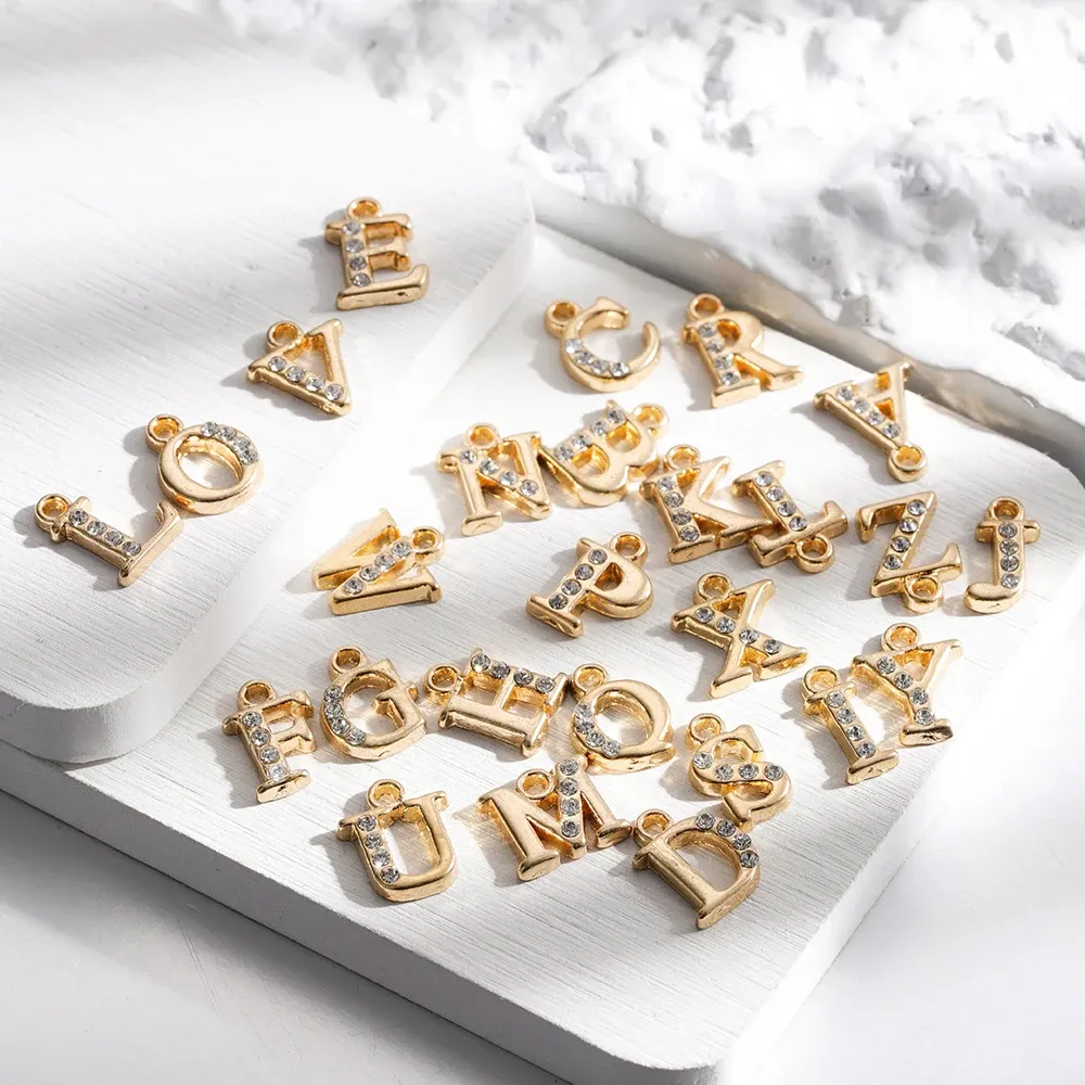 Rhinestone Alphabet Letter Charms for Necklaces 26Pcs Alloy A Z Jewelry Making