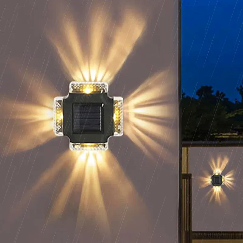 DHgate Solar Wall Lamp Outdoor Four Side Spotlight Waterproof Up Down Luminous Garden Fence Decor Lights Lighting