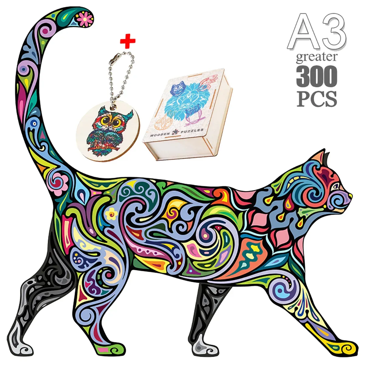 Colorful Wooden Animal Jigsaw Puzzle Set with Fox Cat Dinosaur Shapes ...