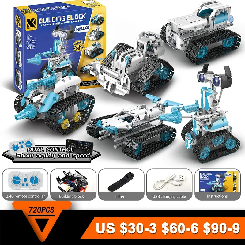 5-in-1 DIY Tech Robot Tank & Racing Car Building Blocks: High-Tech Fun ...