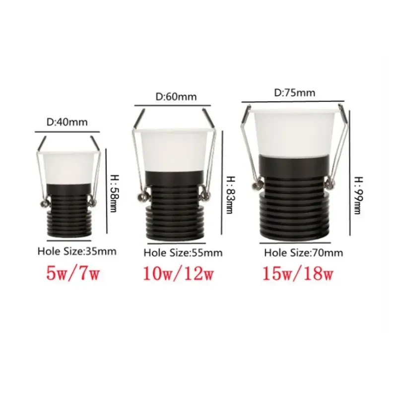 Cupboard LED Lighting Dimmable Recessed Anti Glare COB LED Downlights for Kitchen Living Room Bedroom