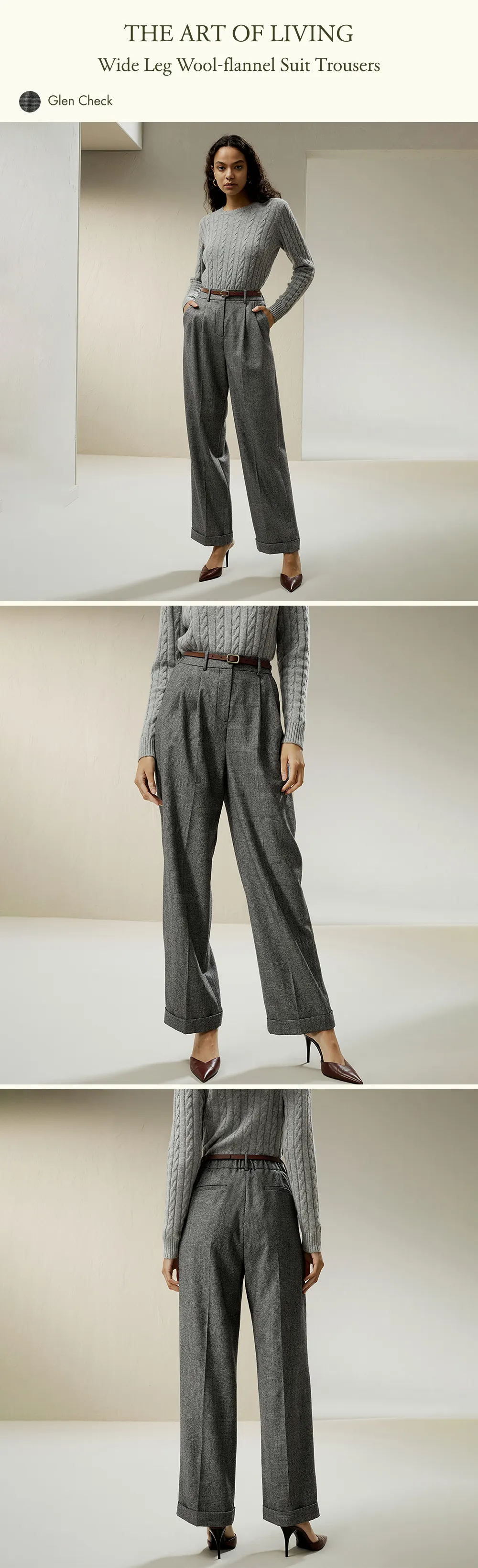 LILYSILK Wool Pants for Women 2024 Fall Glen Check Plaid Wide Leg