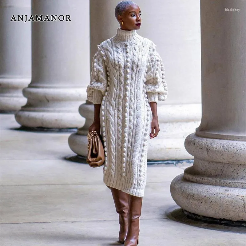 DHgate Cozy Cable Knit Sweater Dress Stylish Turtleneck Split Long Dress for Women Apparel