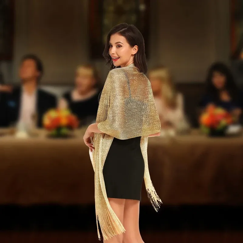 Metallic Evening Party Shawl with Buckle Closure for Women Bridal Wraps in  Gold and Silver from Dhgate Bridal Gloves - price 38.98