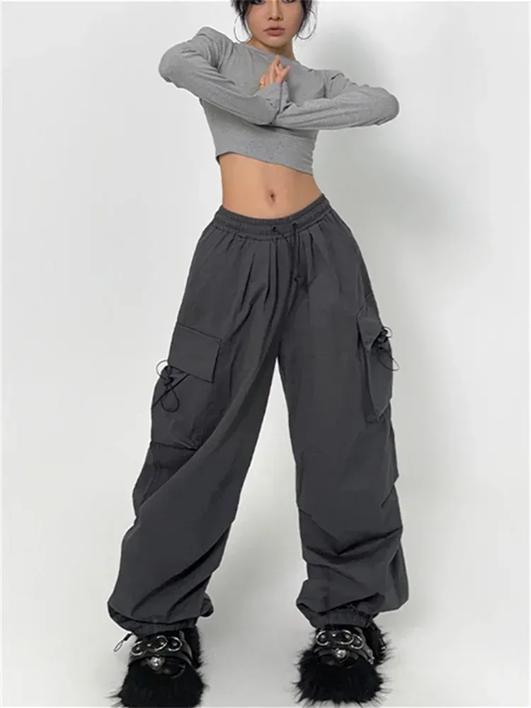 DHgate.com:2024Cyber Y2K Red Parachute Cargo Trousers