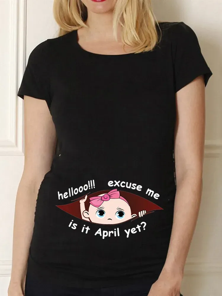 Cute Maternity T Shirt Excuse Me Is It January Yet 12 Months Summer Pregnancy Clothes