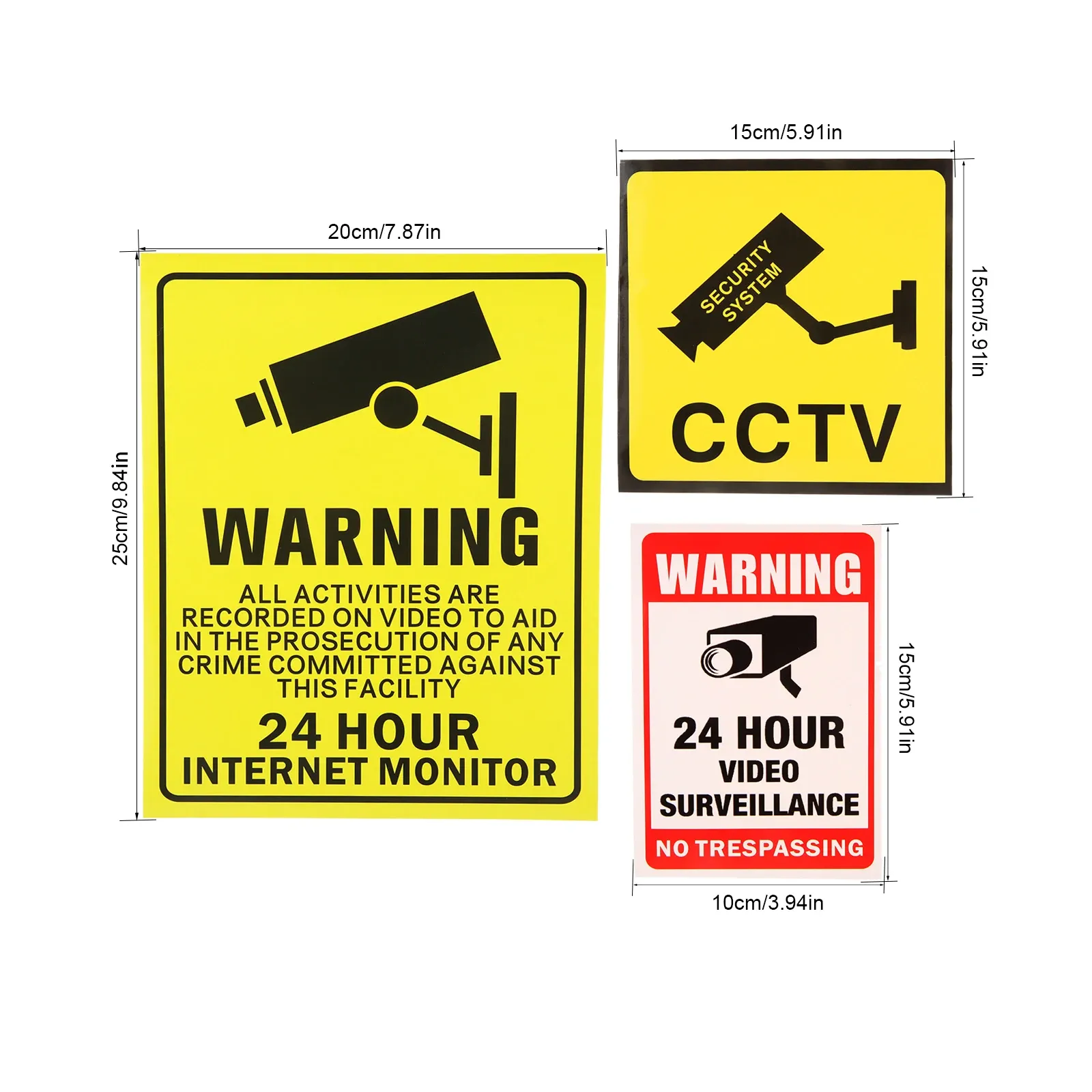 Set Of 3 CCTV Warning Stickers – Video Camera Recording Signs For Home & Shop Security
