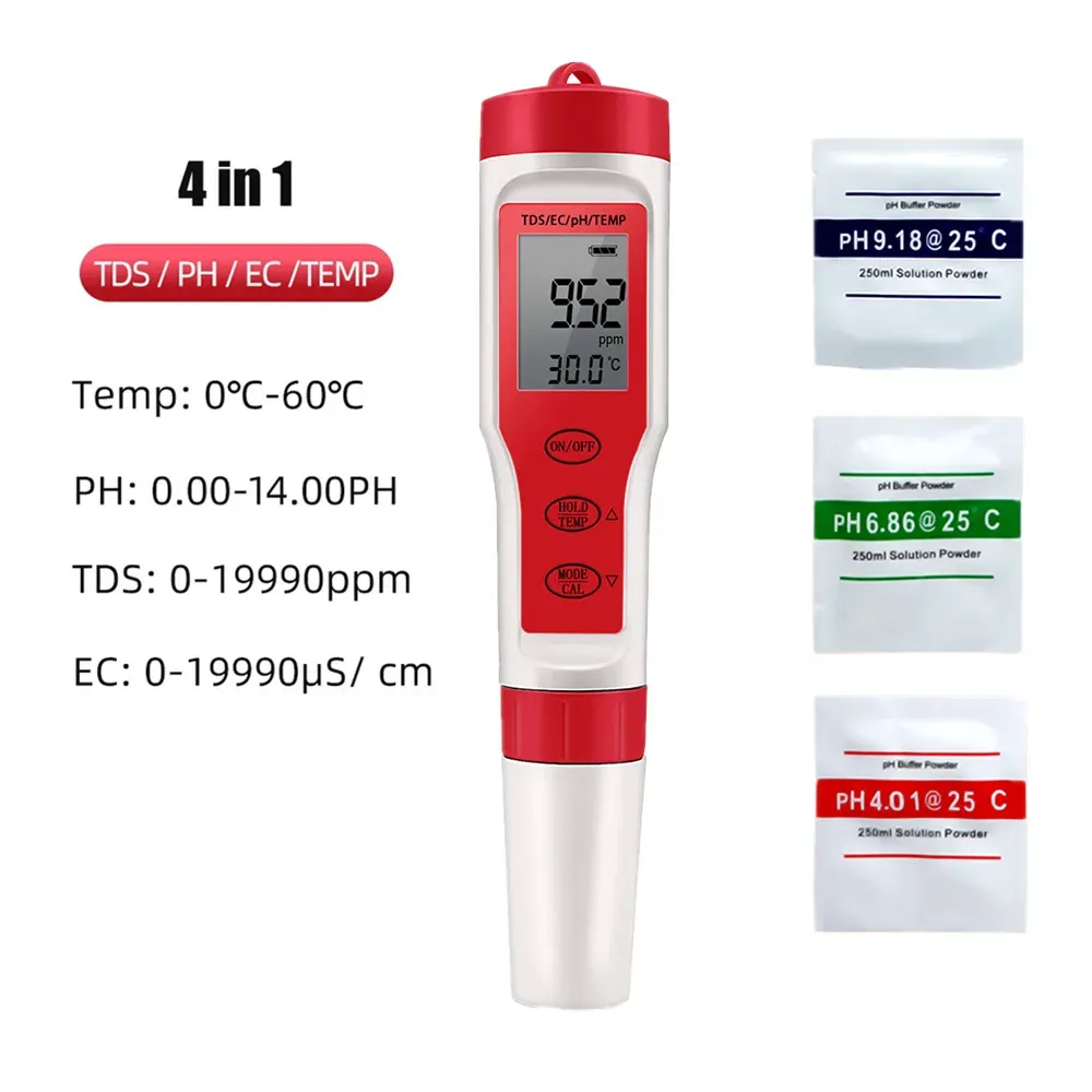 Digital Water Tester For Aquarium 4 In 1 PH TDS EC Temperature Meter ...