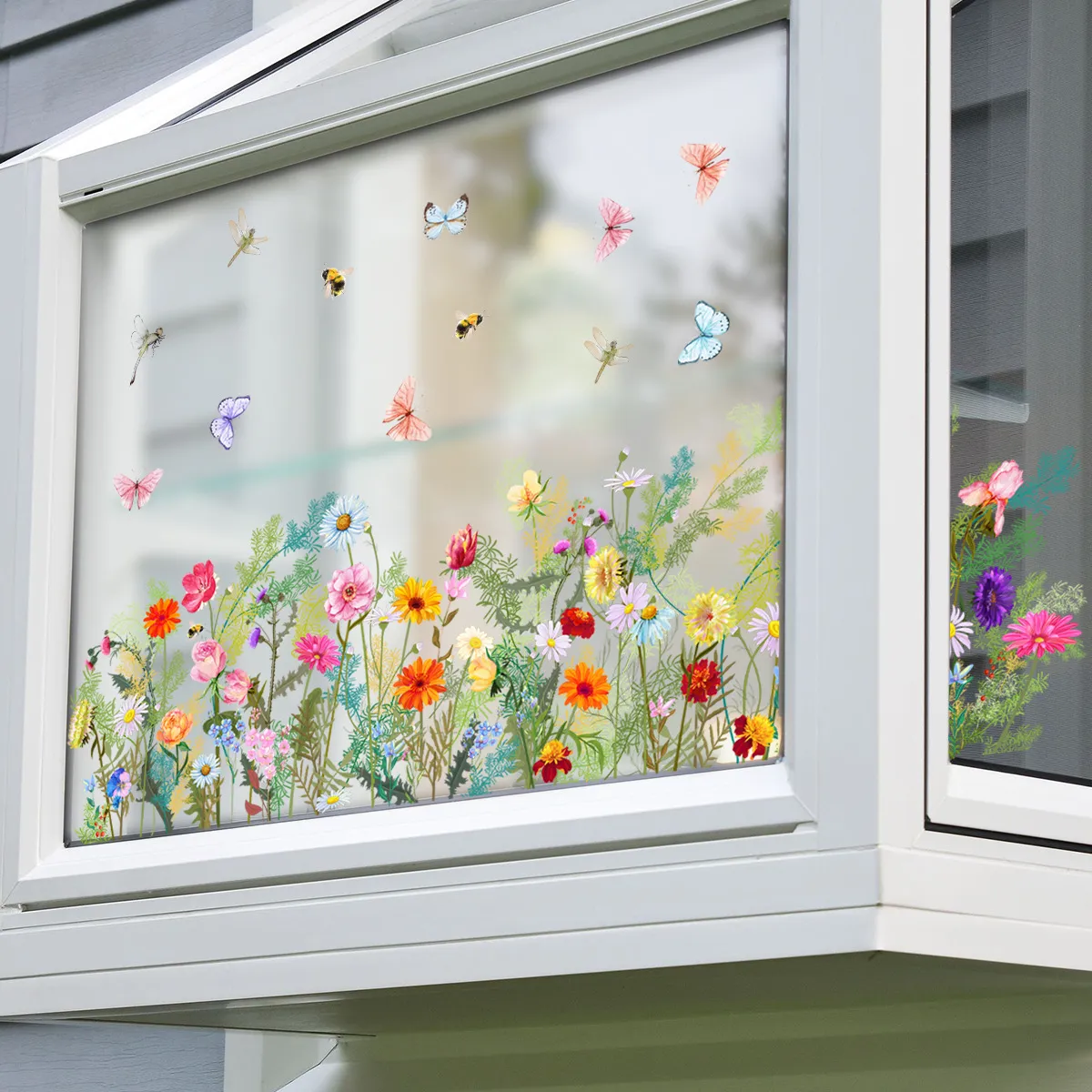 Flower & Butterfly Window Clings Stickers - Reusable Stained Glass Style Decals For Windows Glass Doors Home Decor