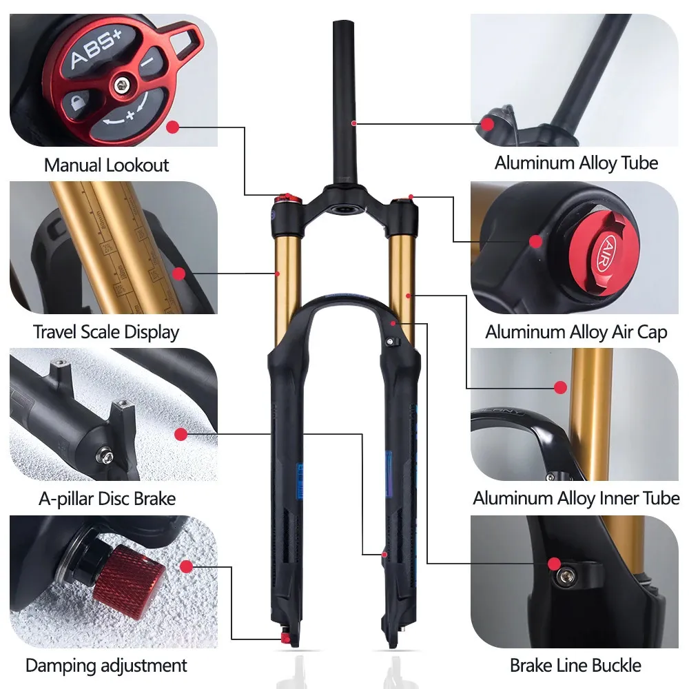 BOLANY Adjustable MTB Bicycle Suspension Fork Rebound With Air