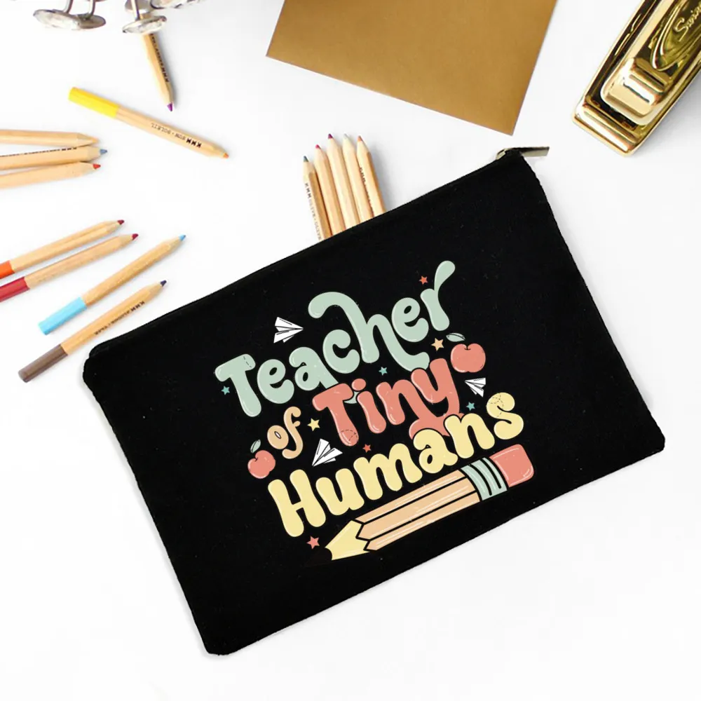 Teacher Flower Print Pencil Case Travel Makeup Bag And School ...