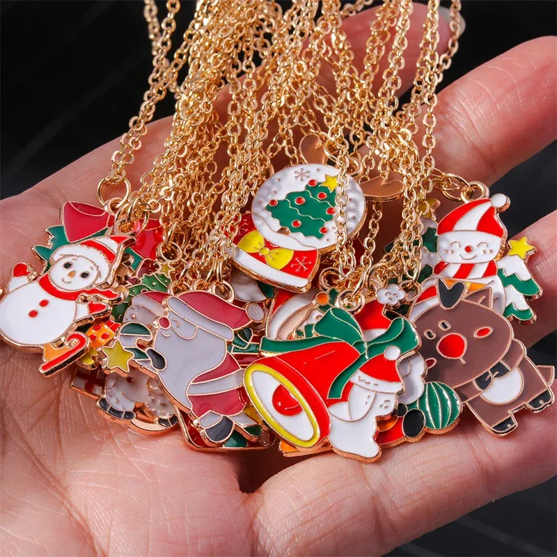 Christmas Enamel Charm Necklace Deer, Tree, Wreath, Candy Cane