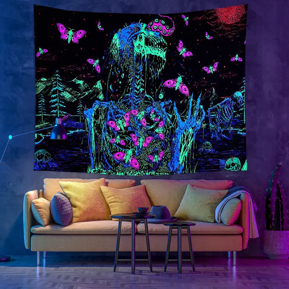 Tapis Mural/tenture UV Réactive - Art Abstrait Boho Zen - 100% Polyester