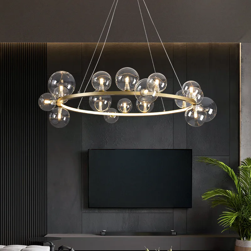 Modern Nordic LED Ring Chandelier - Clear Glass Bubble Ball Ceiling ...