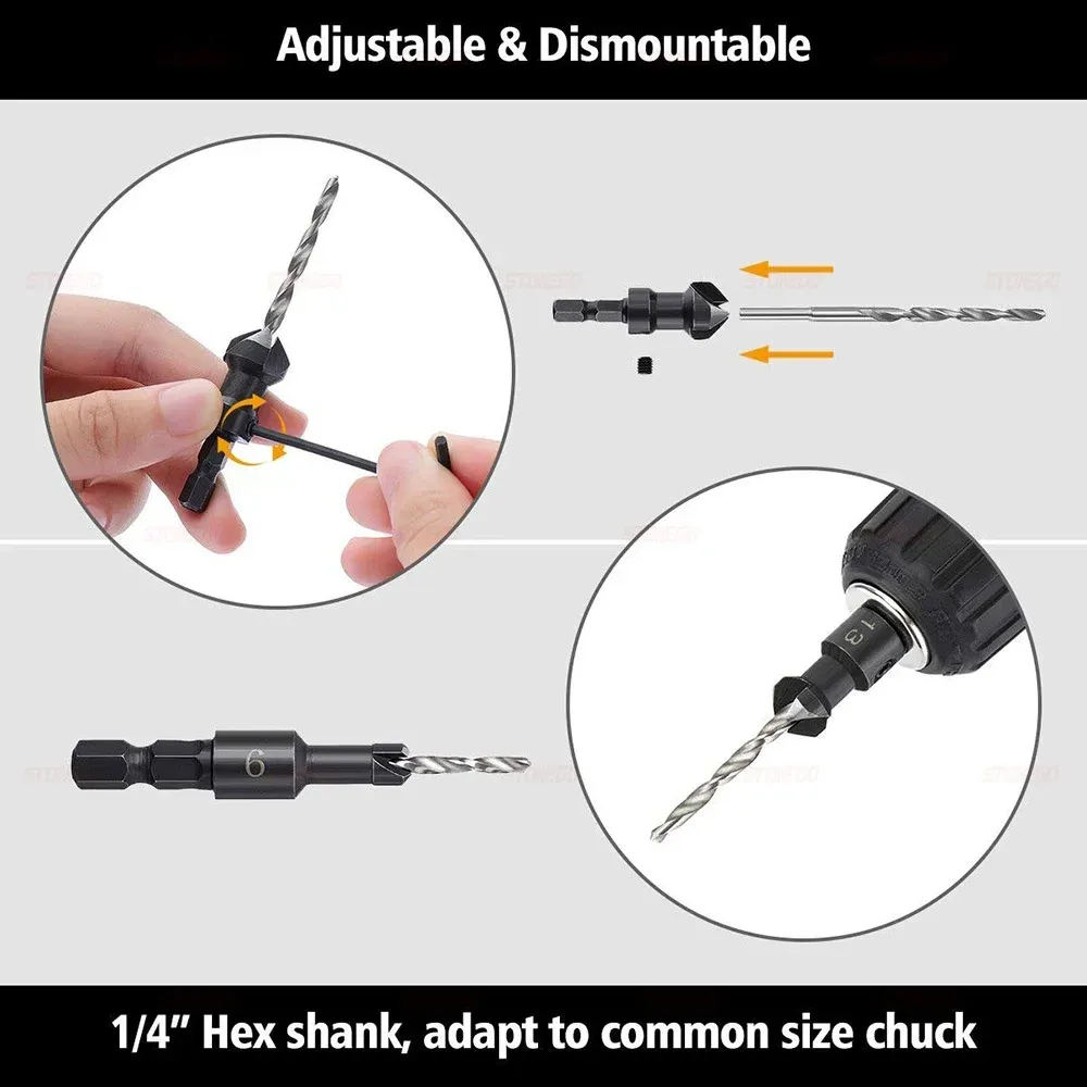 11-Piece Countersink Drill Bit Set – #4 To #12 Sizes With Magnetic Holder & Storage Case For Woodworking