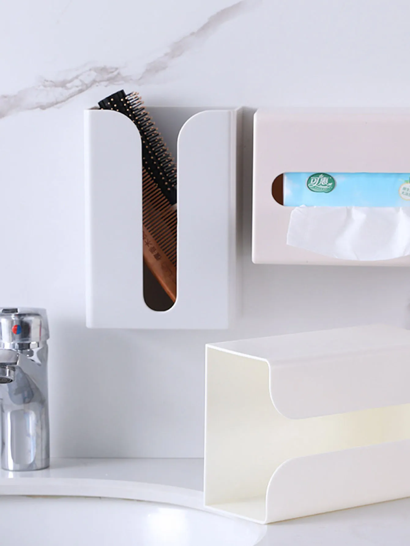 Tissue Box Rack Wall Mounted Tissue Box Adhesive Tissue Shelf Napkin Holder Garbage Bag ...