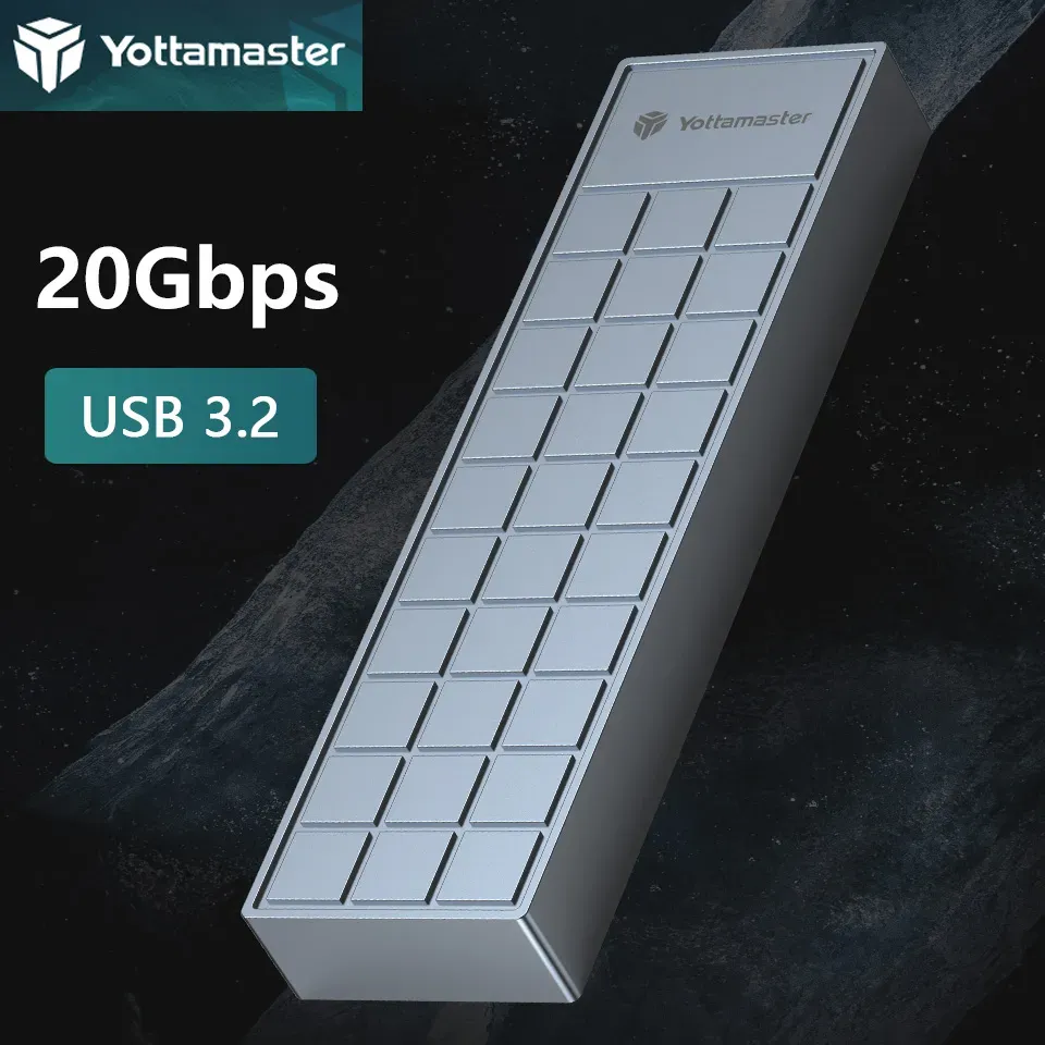 Yottamaster M.2 NVMe/NGFF SATA SSD Enclosure – USB 3.2 Gen2 10Gbps – Aluminum Case, Supports 4TB, Gray