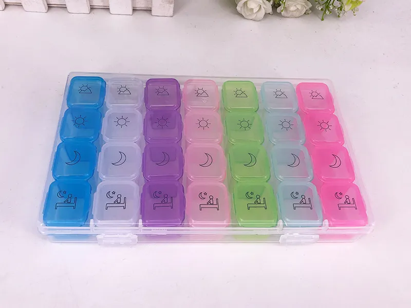 Pill Organizer Weekly 7 Days Tablet Box - 4 Rows 28 Squares or 3 Rows ...