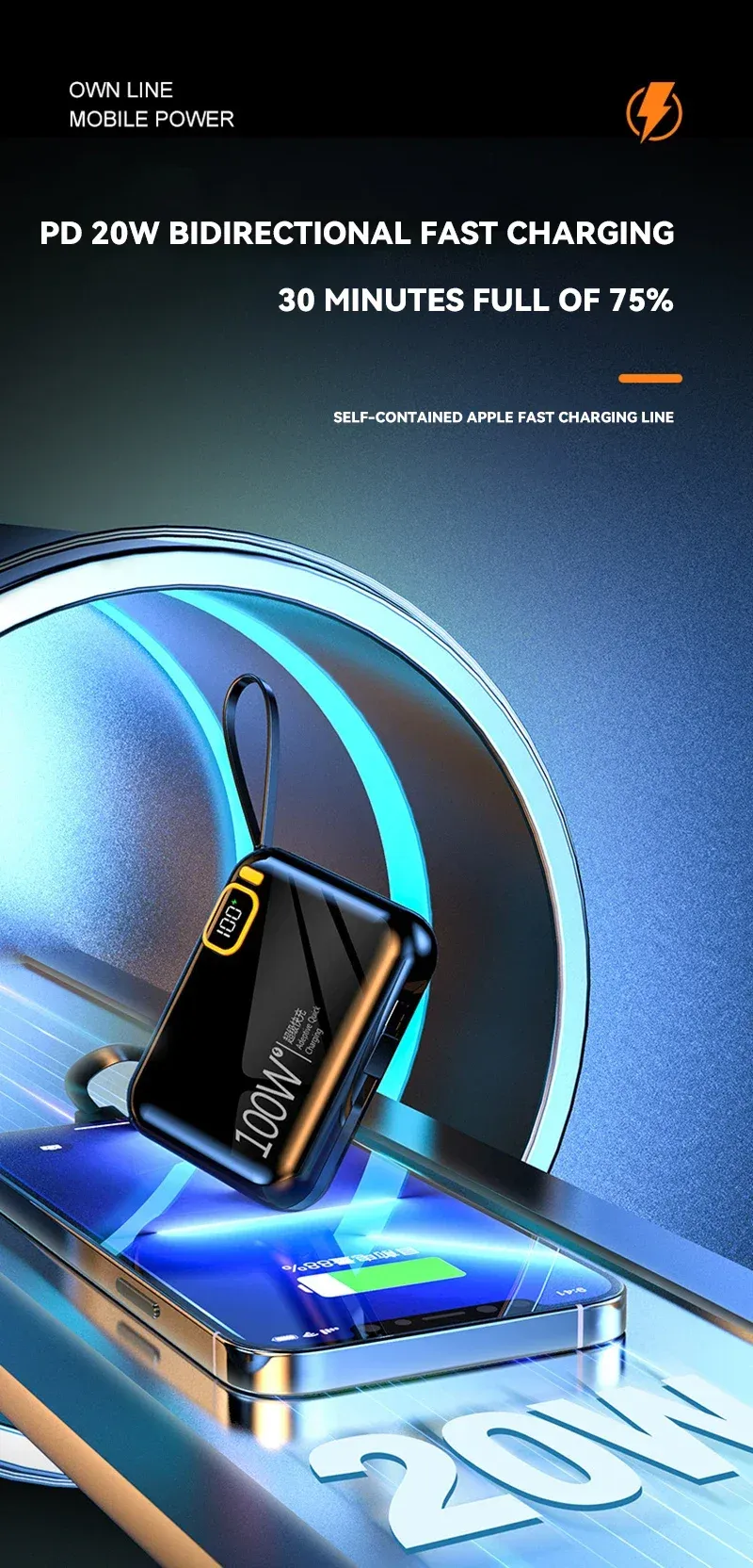 66W Power Bank Fast Charging Built In Cord Portable... From Top_top1 ...