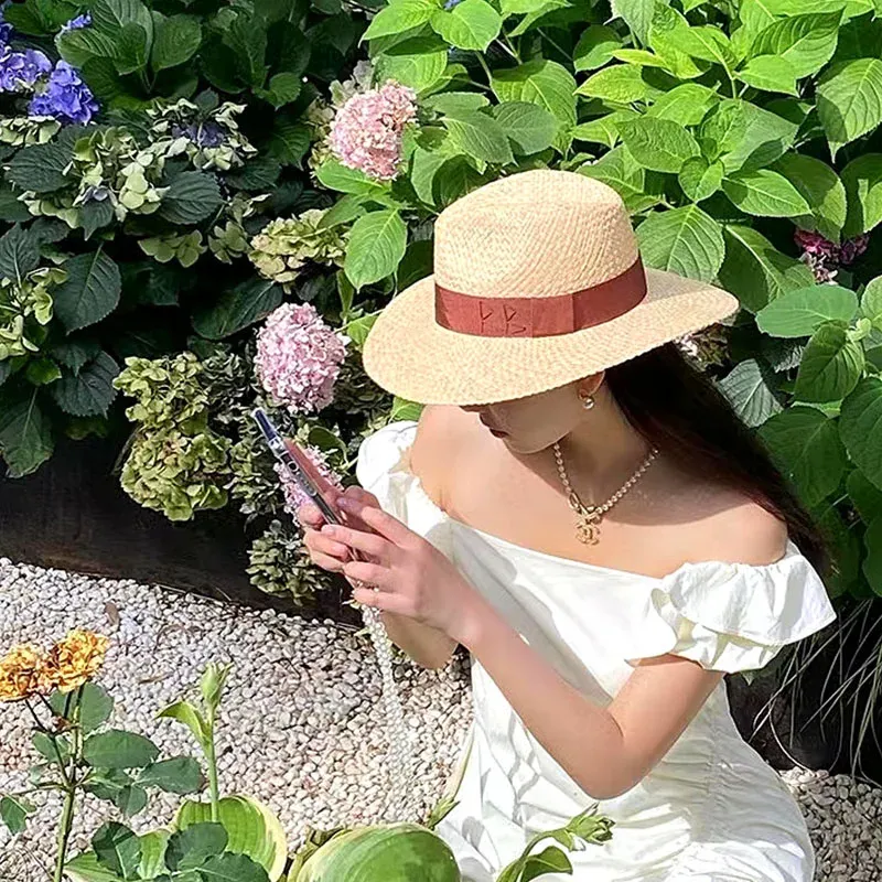 Chain Strap Straw Fedora Hat Embellished Beach Hats... From  display picture 2