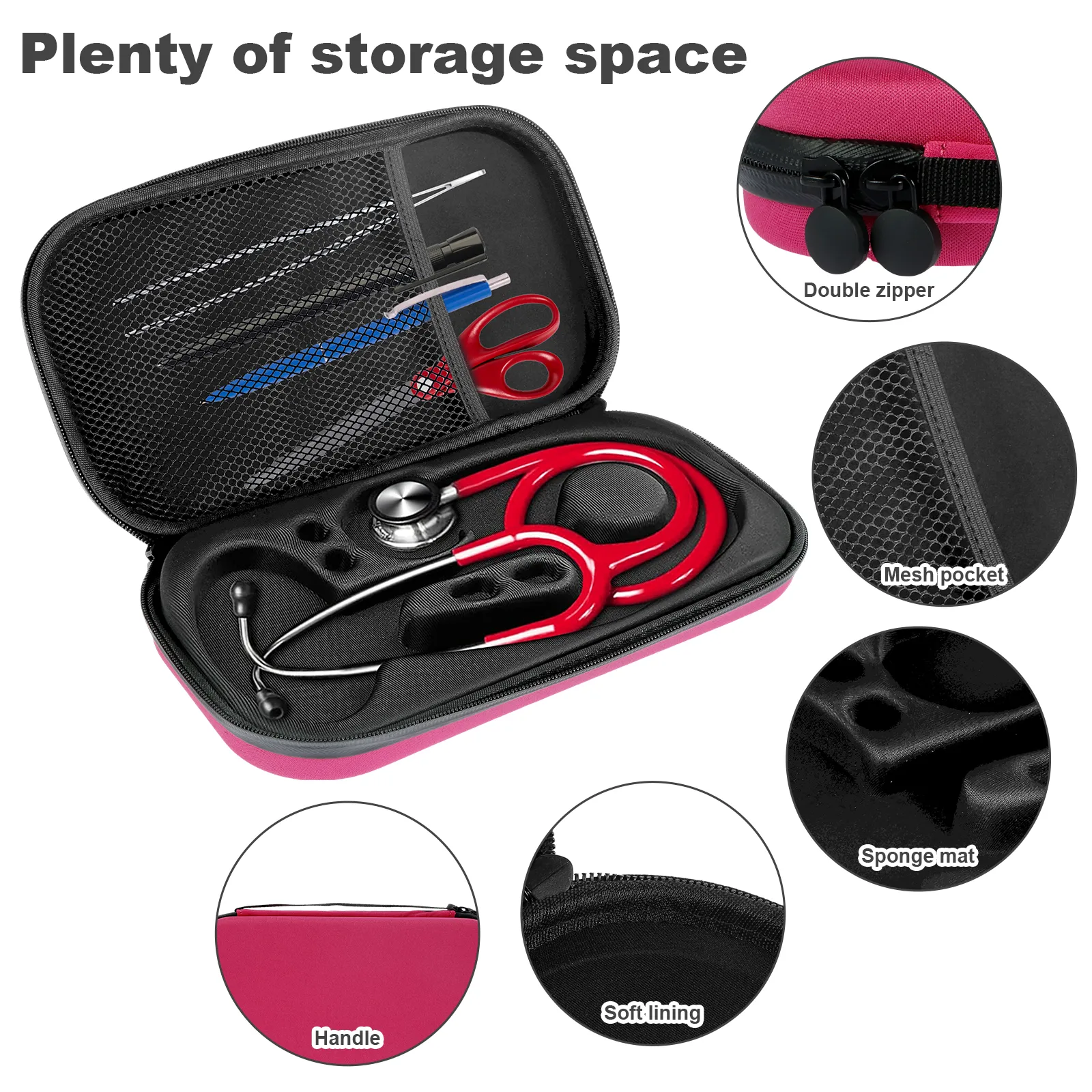 thumbnail image 2 of Portable Hard Zipper Stethoscope Carrying Bag Travel Case Storage Box 2 of 14