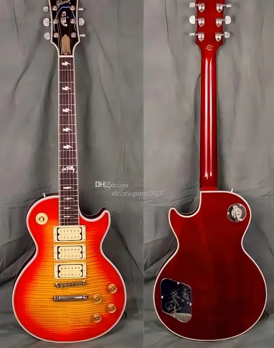 DHgate Ace Frehley Signature Custom Electric Guitar Cherry Sunburst Flame Maple Top with Mahogany Fingerboard Musical Instruments