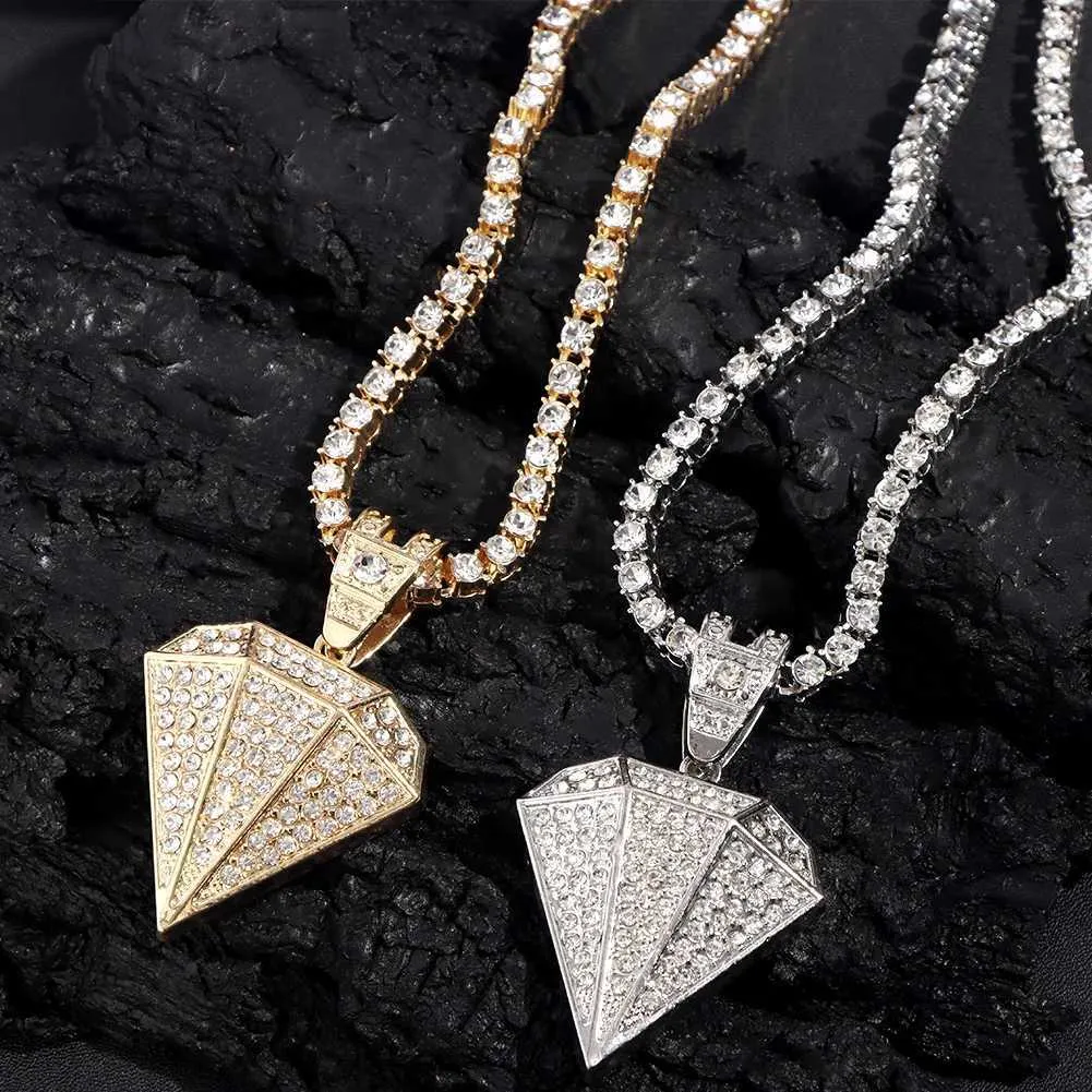 Luxury Ice Crystal Tennis Chain: Diamond Shaped Pendant Necklace
