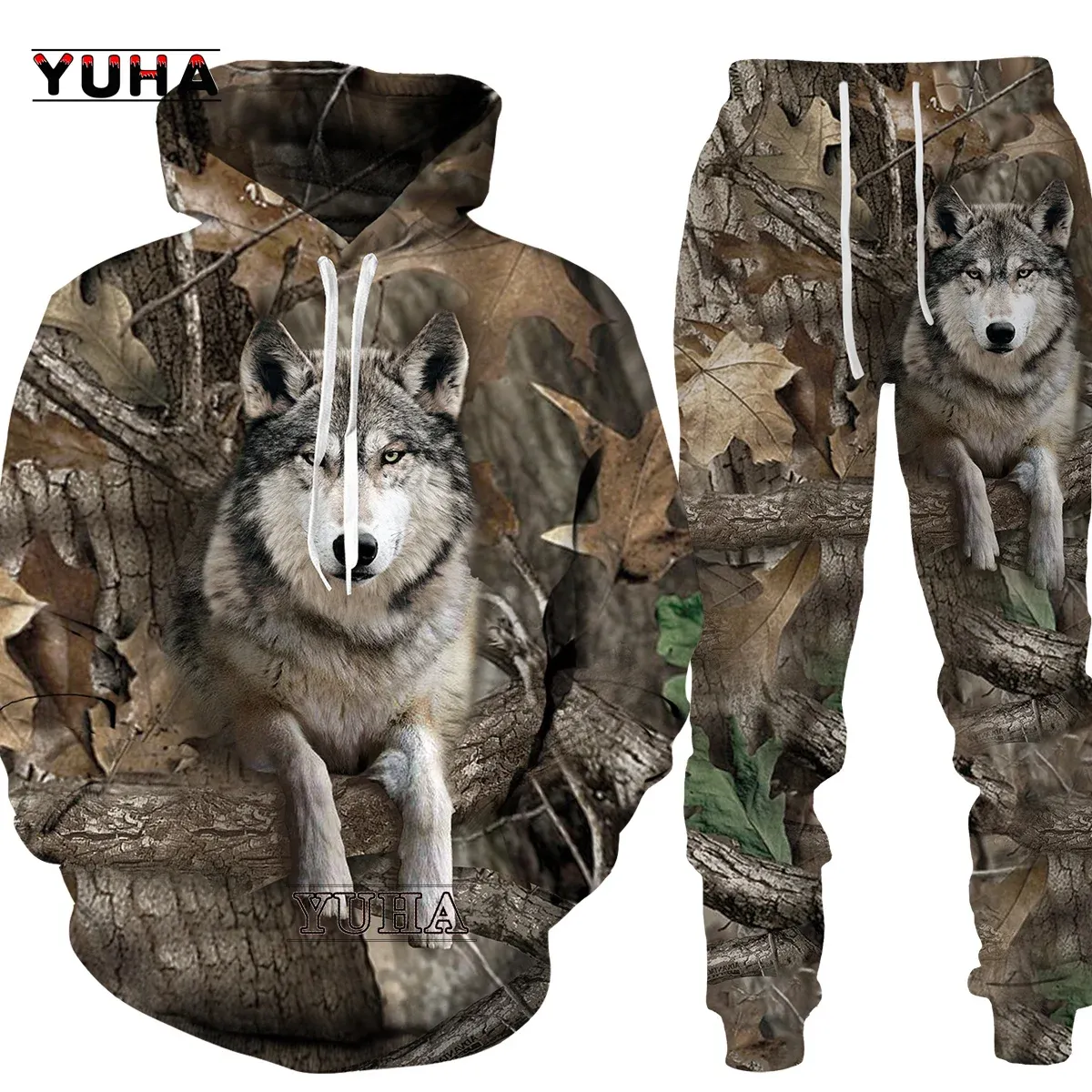 S radan Kamuflaj Av Hayvan Vah i Kurt Fox 3D Hoodie Sweatshirt Erkek Terzini 2 Parca Set Sportwear Men Giyim Tak m Yi TL2 668.86 DHgate