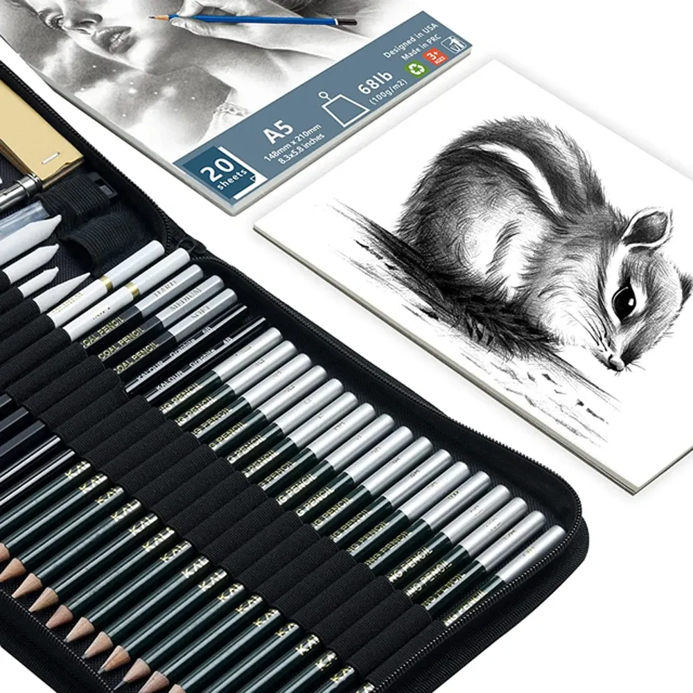 wholesale KALOUR 54-Pack Sketch Drawing Pencils Kit with Sketchbook,Include Graphite,Charcoal Pencils and Artists Tools,Pro Art Drawing