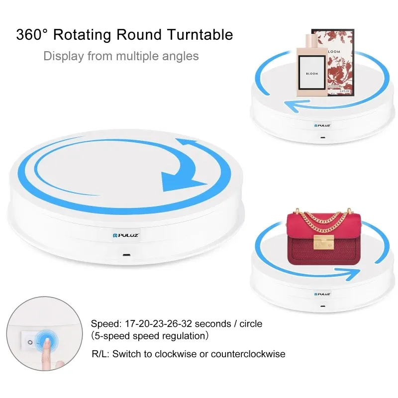 DHgate PULUZ 30cm Electric Rotating Turntable Display Stand with Adjustable Speed Remote for Product Photography Live Streaming 360 Video Shooting Home Garden