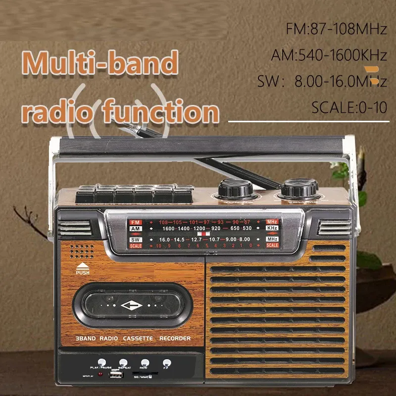 Chaine Hifi Avec Lecteur Cassette Et Cd Boombox Lecteur Cassettes Portable - Radio AM/FM/SW - USB SD - Style Rétro Bois Radio AM FM SW Complète