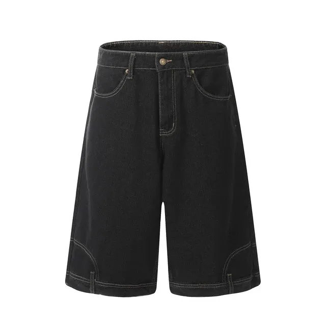 Men's Wide Leg Denim Shorts Loose Fit Hip Hop Streetwear Baggy