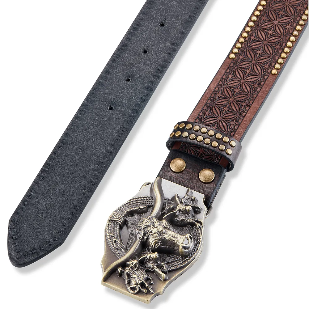 Lucky Vintage Embossed Western Cowboy Belt For Men Handmade Lucky Vintage Embossed Western Cowboy Belt For Men Handmade