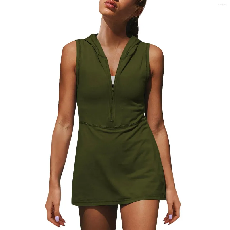 Womens Sleeveless Half Zip Hooded Tennis Dresses Womens With Shorts Perfect For Casual Wear And Workouts From Tuesdayfasy 17.49 DHgate.Com